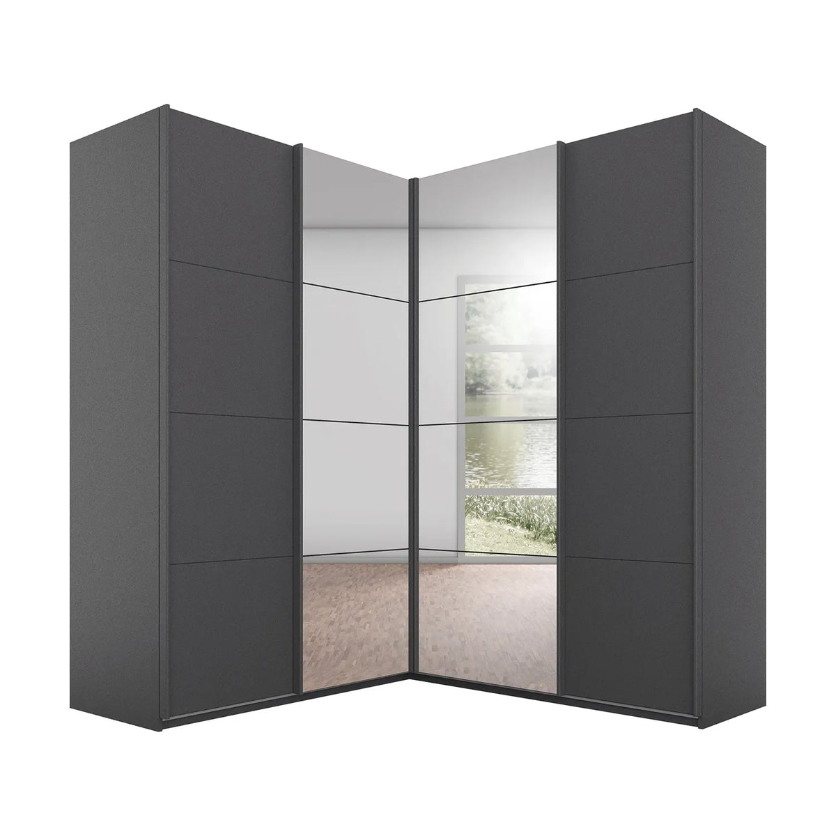 Lema Metallic Grey Corner Sliding Wardrobe