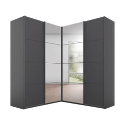 Lema Metallic Grey Corner Sliding Wardrobe
