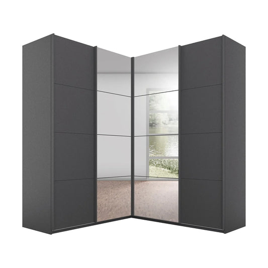 Lema Metallic Grey Corner Sliding Wardrobe