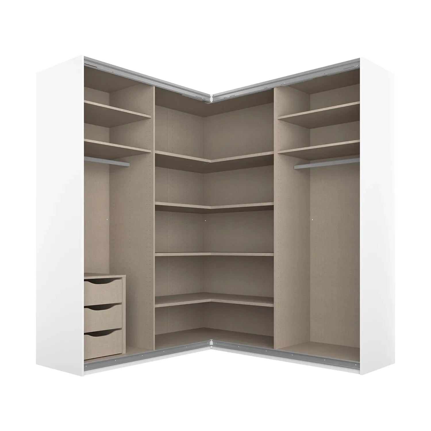 Lema Metallic Grey Corner Sliding Wardrobe - Interior view