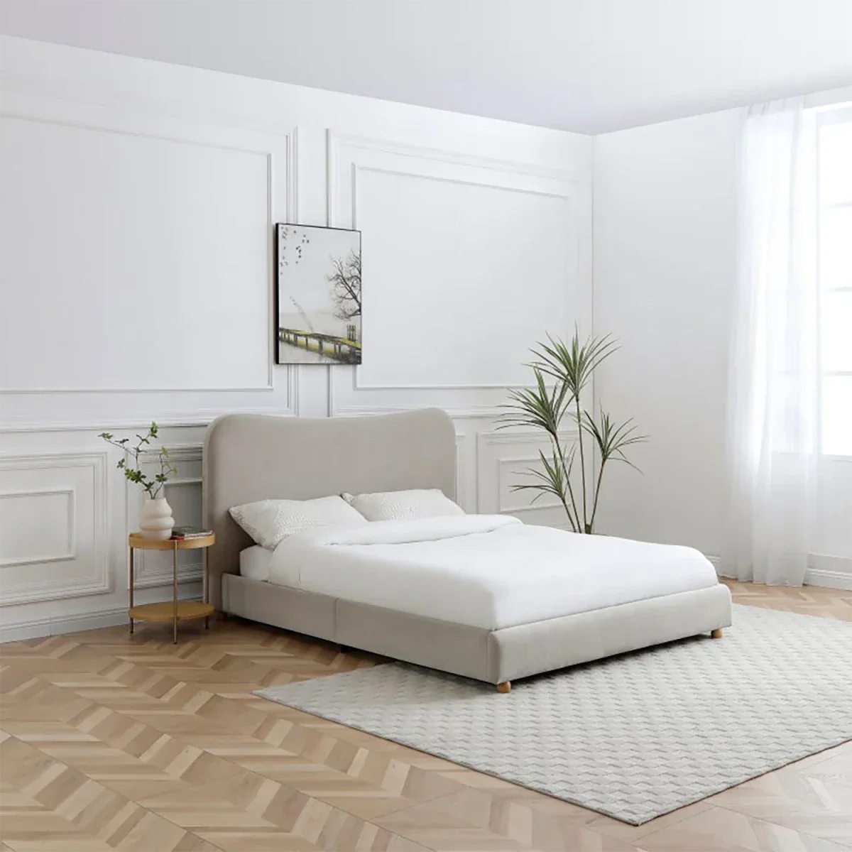 Lifestyle image of Lilo Chenille King Size Bed with Curved Headboard - Bed In A Box