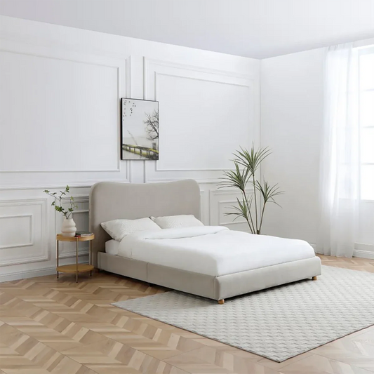 Lifestyle image of Lilo Chenille King Size Bed with Curved Headboard - Bed In A Box