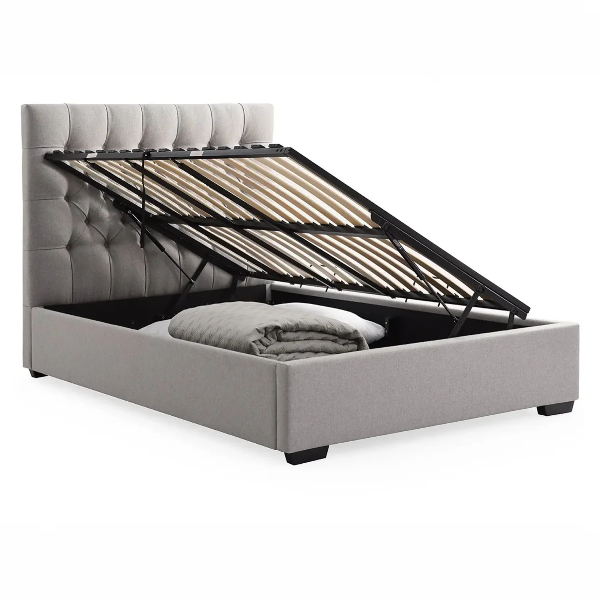 Lisa - Upholstered Button Back Faux Wool Ottoman Bed - Pendle Village Furniture