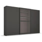 Modern graphite wardrobe with glass panels on a white background