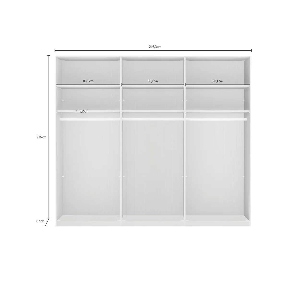 Monaco 3000 Pebble Grey Decor Large Sliding Door Wardrobe with Mirror 