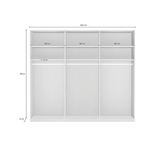 Monaco 3000 Pebble Grey Decor Large Sliding Door Wardrobe with Mirror 