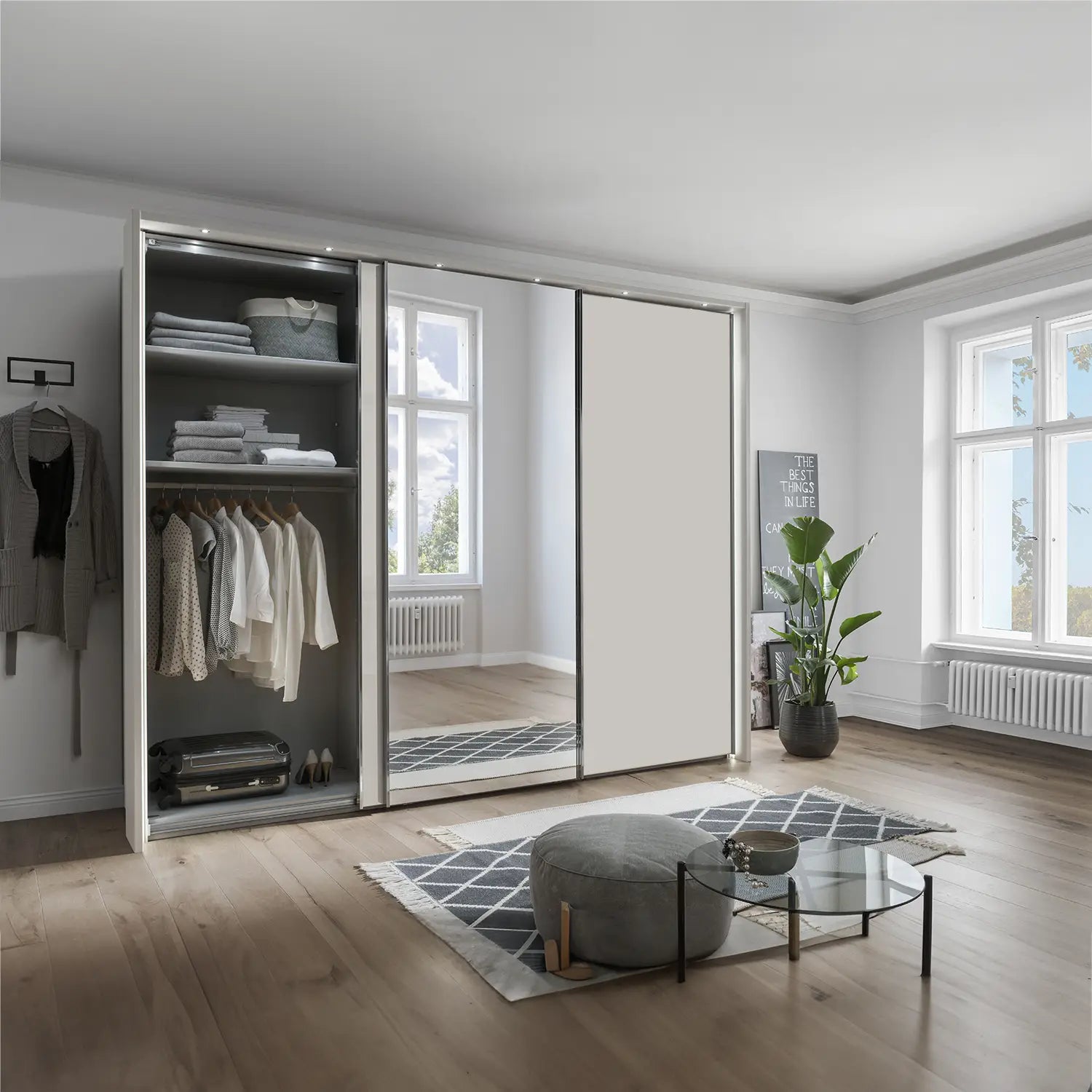 Monaco 3000 Champagne Decor Large Sliding Door Wardrobe with Mirror 