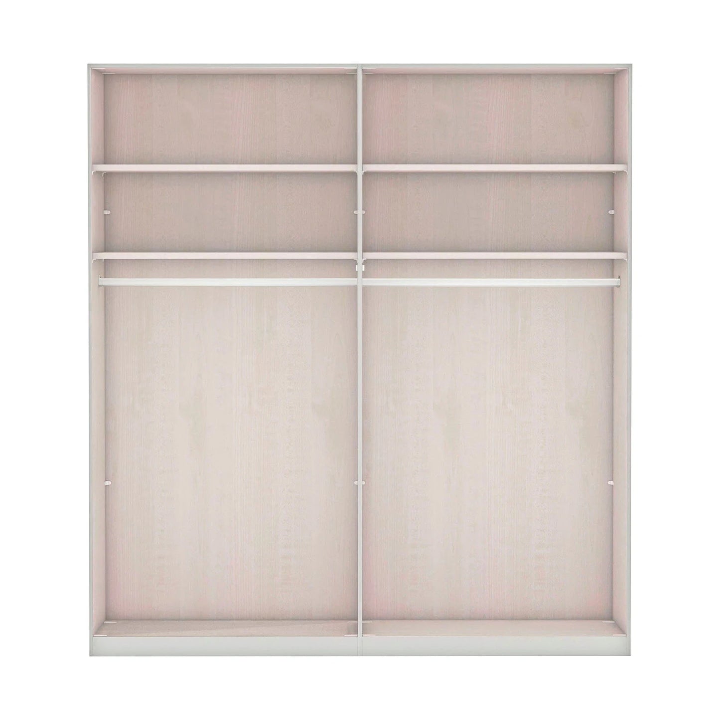 Interior Closet of Bianco oak wardrobe with centre mirror doors