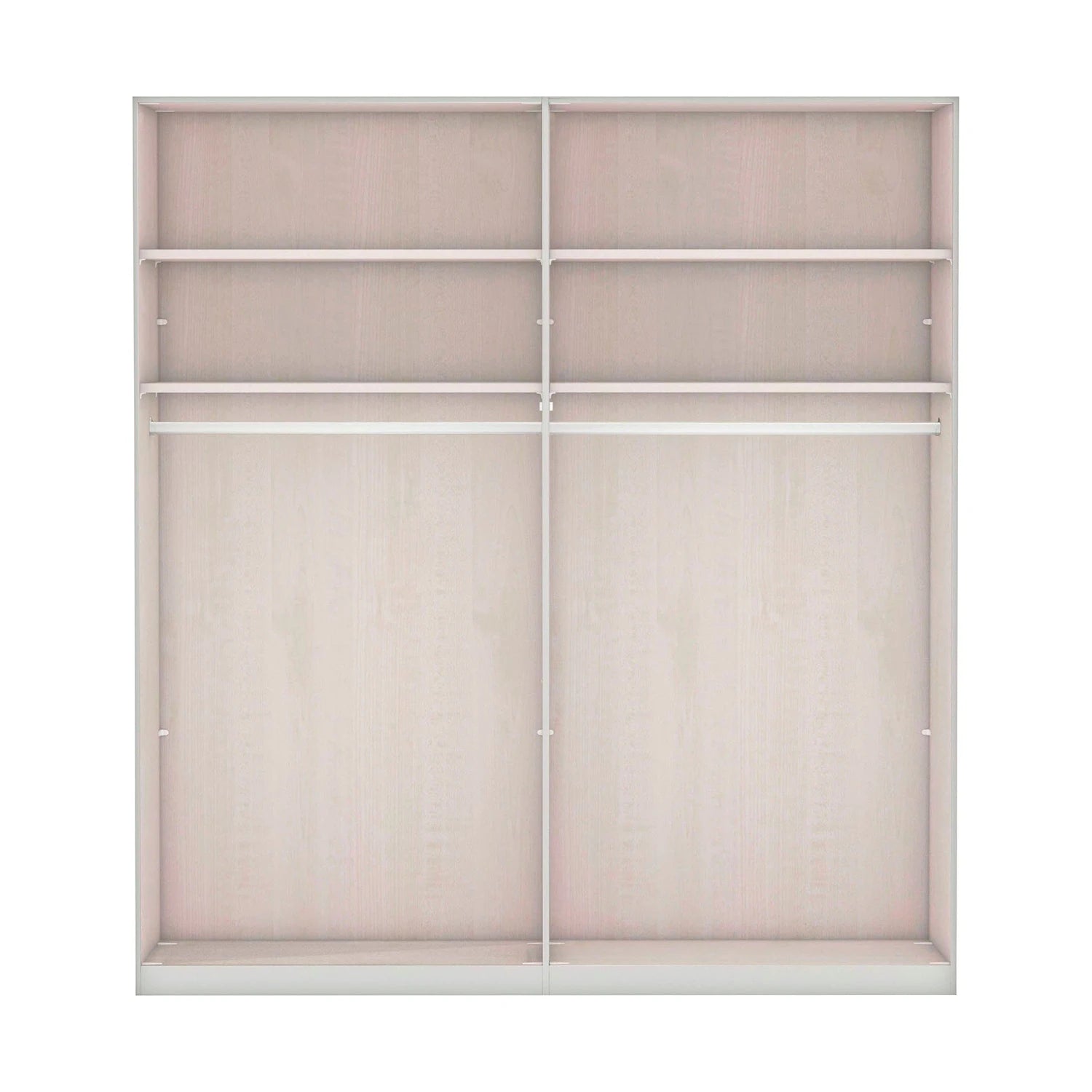 Interior Closet of Bianco oak wardrobe with centre mirror doors