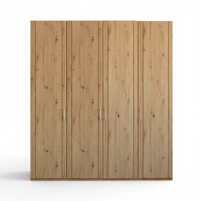 Low Height 4 Door Hinged Wardrobe in Bianco Oak