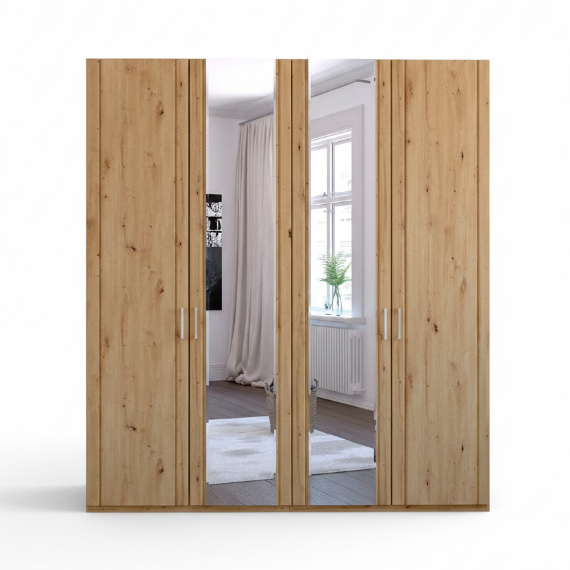 Wiemann Brixton 4 Door Hinged Wardrobe in Polar Larch Colour with Mirror - Width 200cm