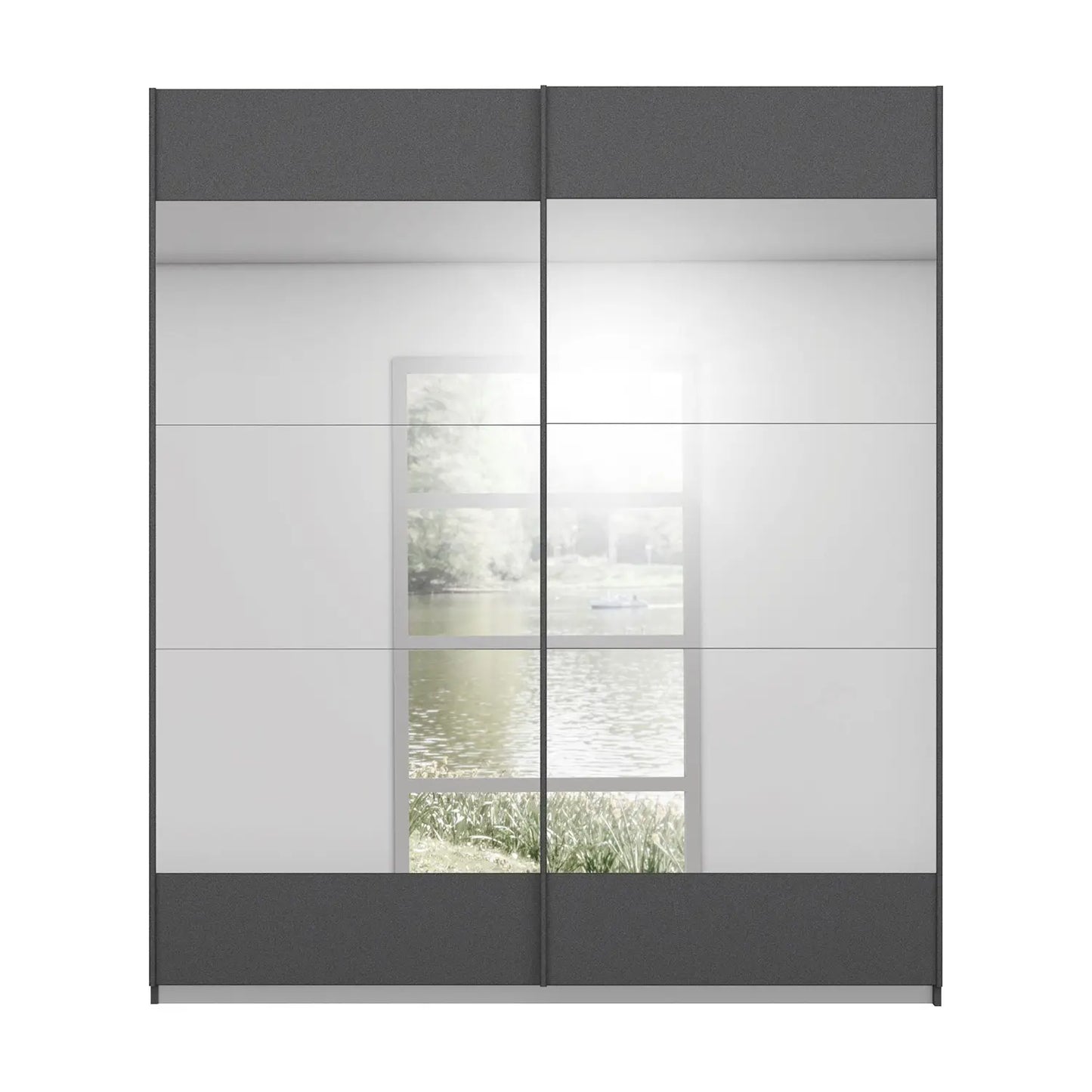 Mali 181cm Graphite & Mirror Sliding Door Wardrobe - Front View