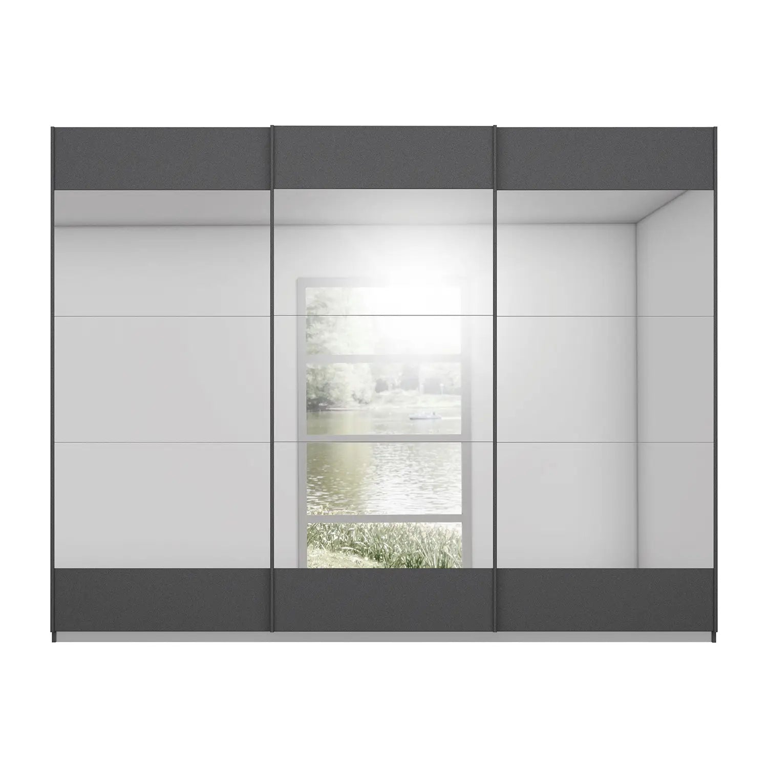 Mali Graphite 3 Sliding Door 271cm Wide Wardrobe with Mirror - Front view