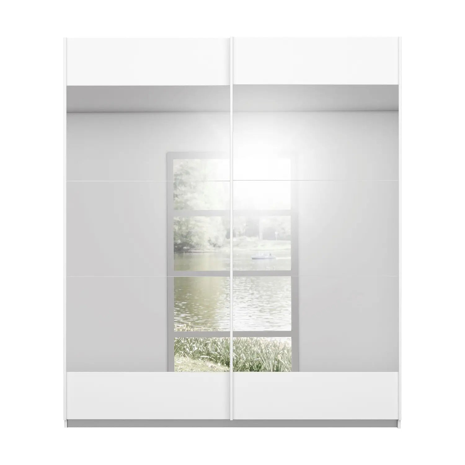 MMali White Sliding Door Wardrobe With Mirror - Front view
