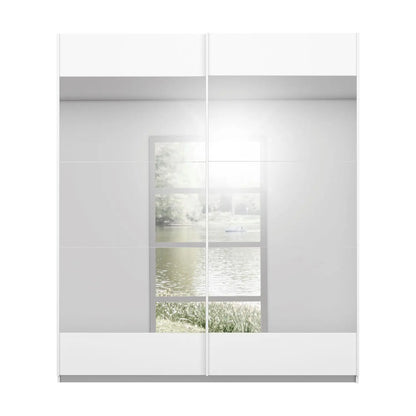MMali White Sliding Door Wardrobe With Mirror - Front view