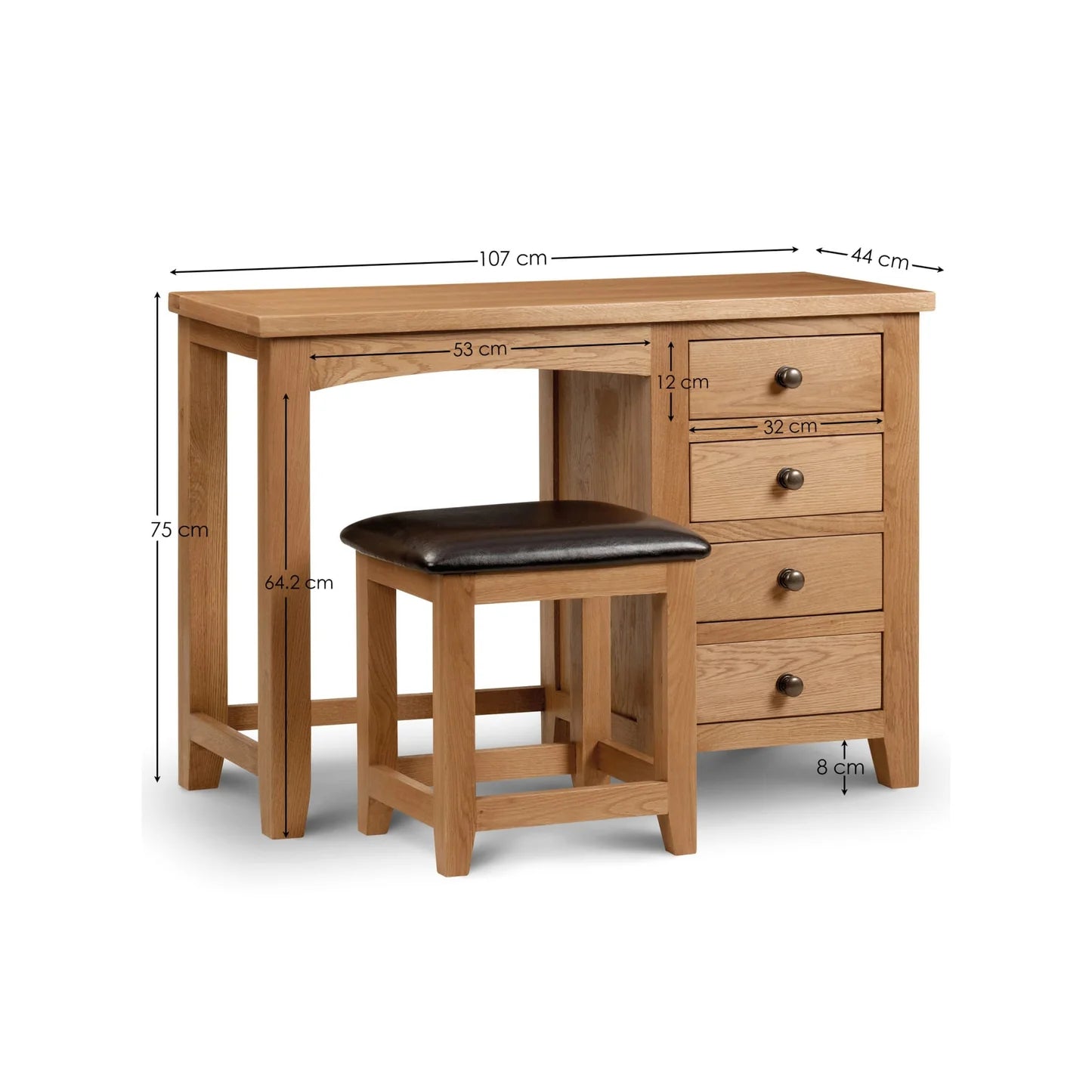 Marlborough Single Pedestal Dressing Table - Dimensions