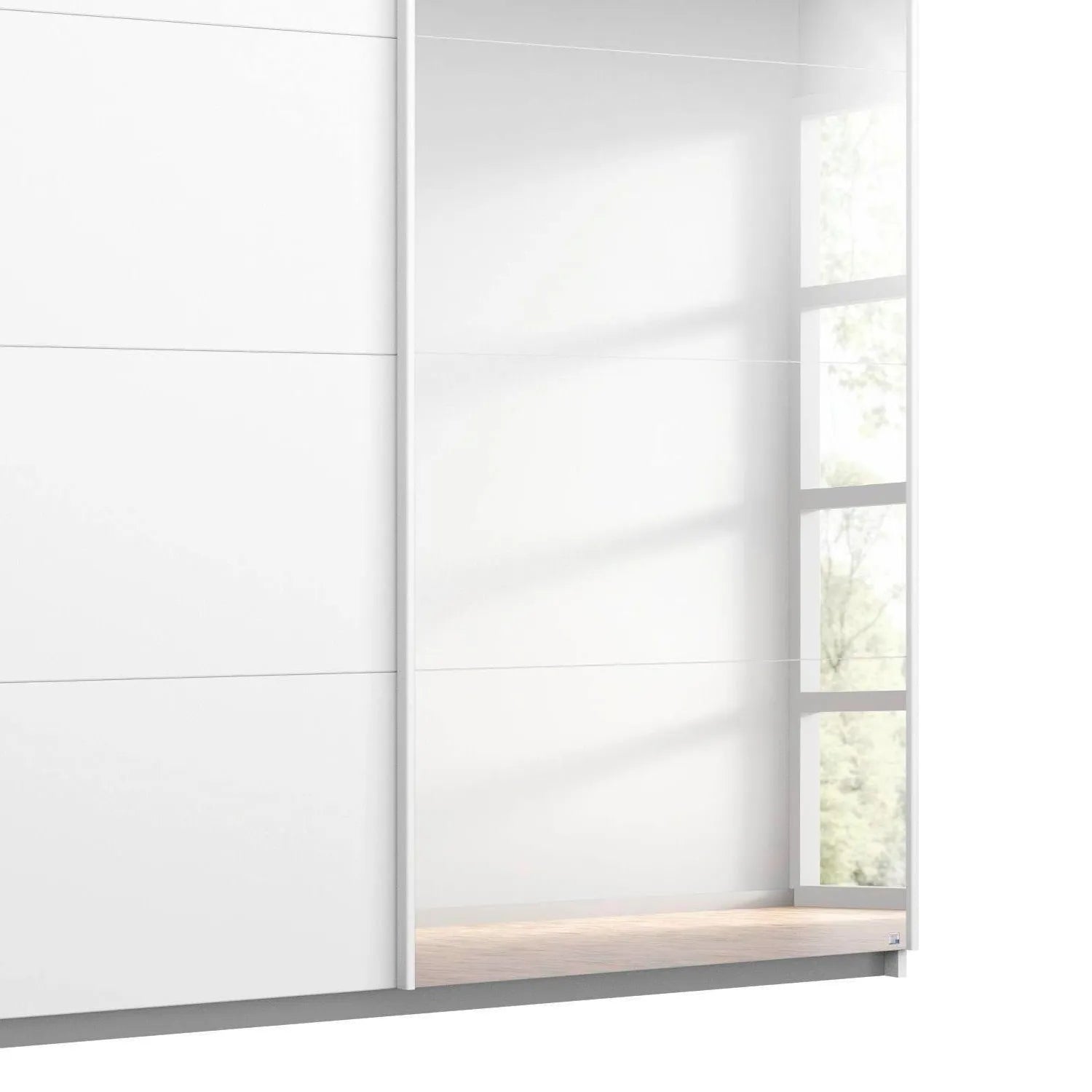 Rauch Maverick 2 Door White High Gloss Sliding Wardrobe With Mirror- W181cm - Closeup View