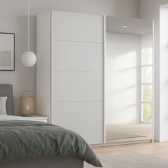 White Sliding Door Wardrobe With Mirror - Width 181cm 