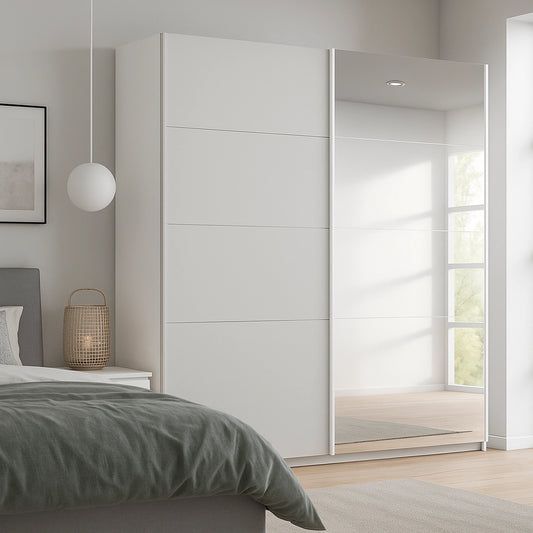 White Sliding Door Wardrobe With Mirror - Width 181cm 