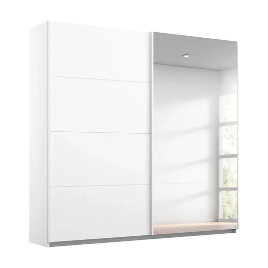 Rauch Maverick 2 Door White High Gloss Sliding Wardrobe With Mirror - W226cm