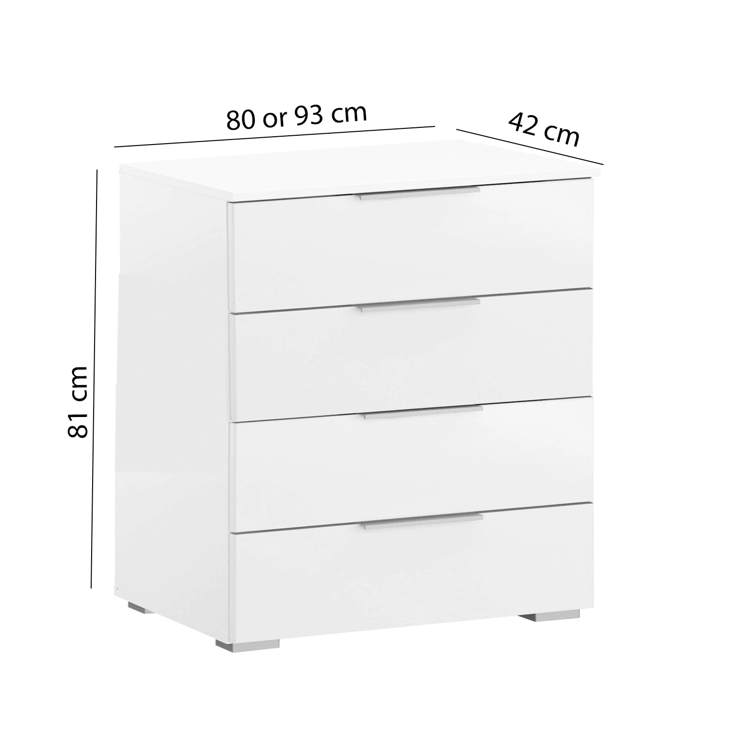 Rauch Maverick White High Gloss Chest of 4 Drawers Wide - 80cm - Dimensions