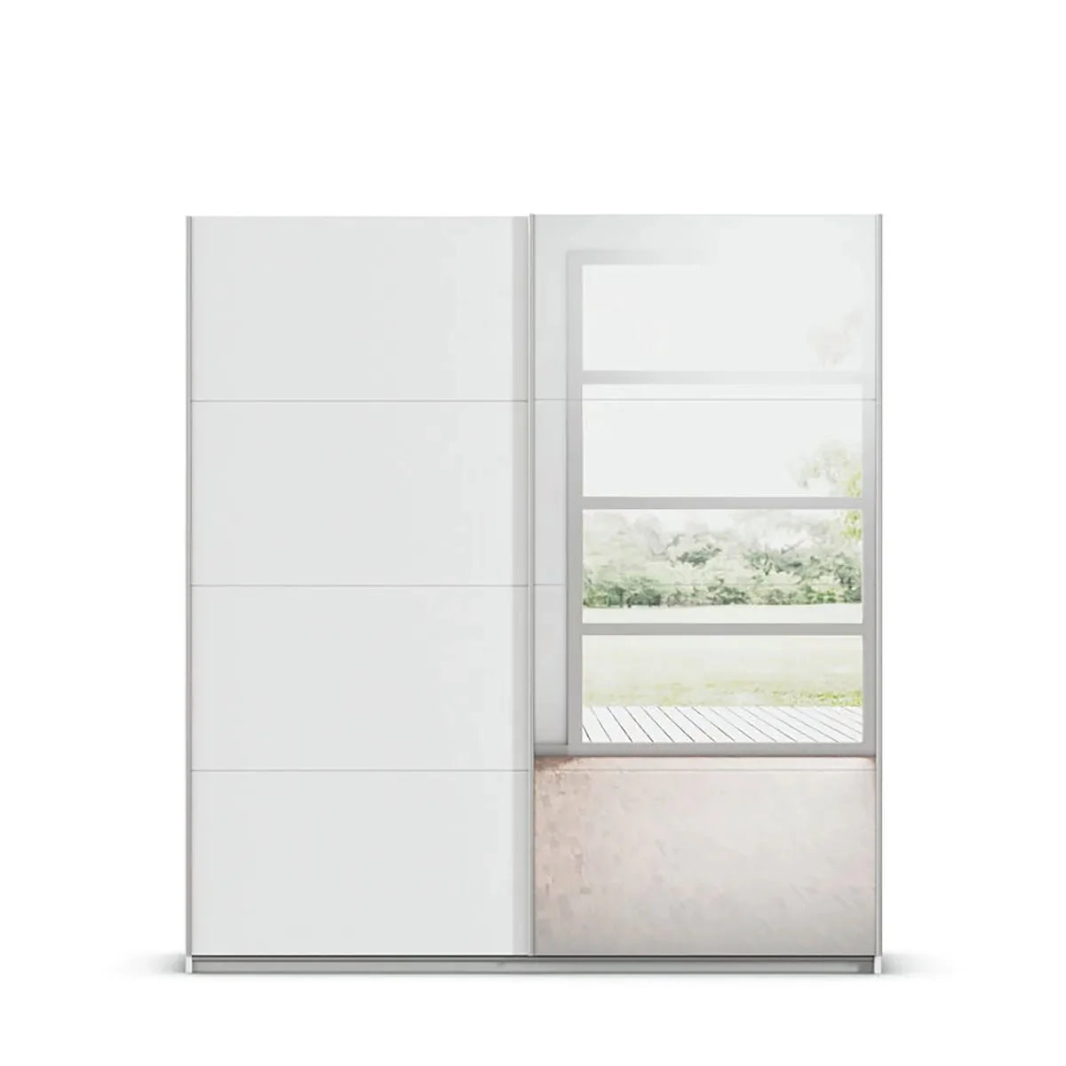 Memphis White Sliding Door Wardrobe with Mirror W181cm - Front View