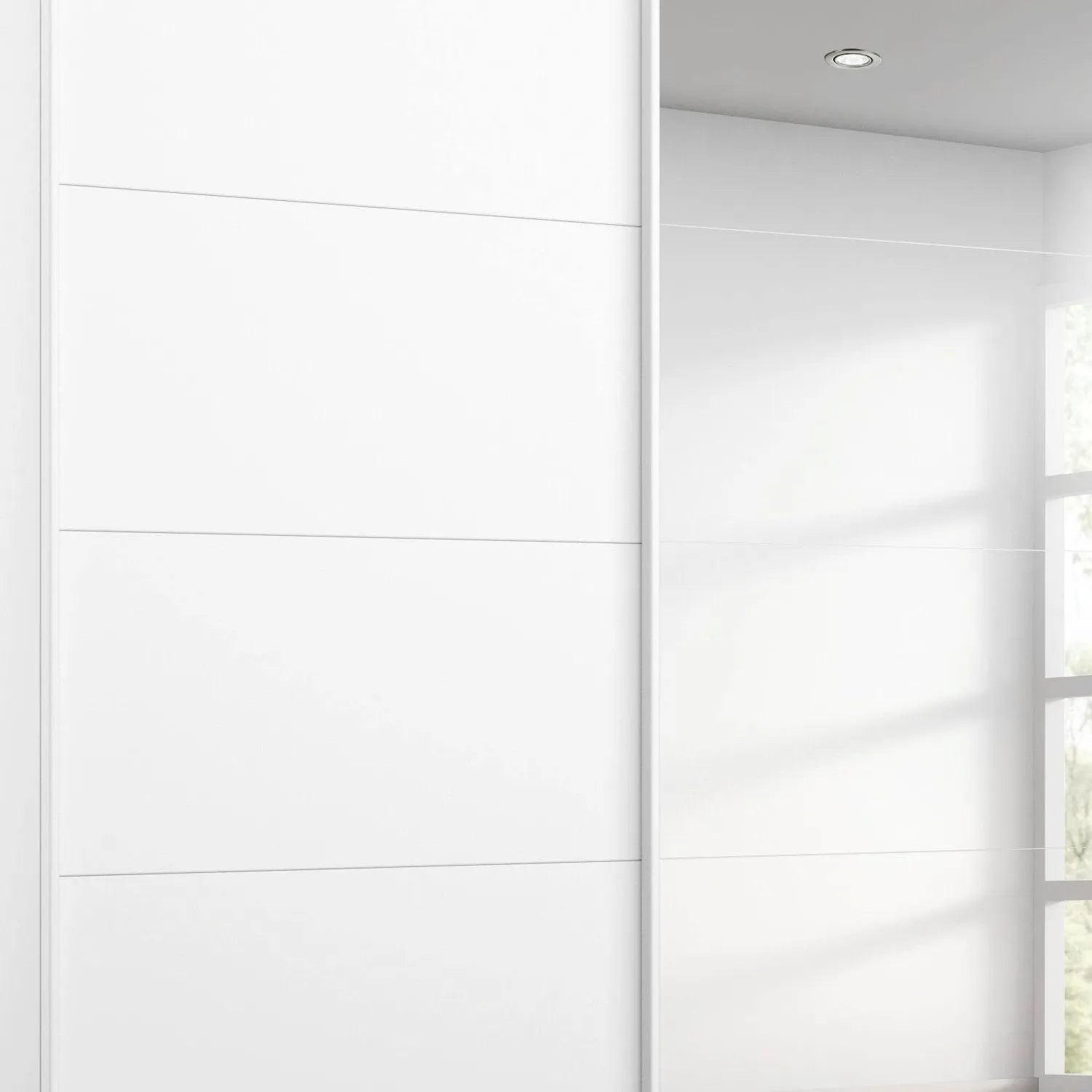 Memphis White Sliding Door Wardrobe with Mirror W181cm - Panels Closeup View