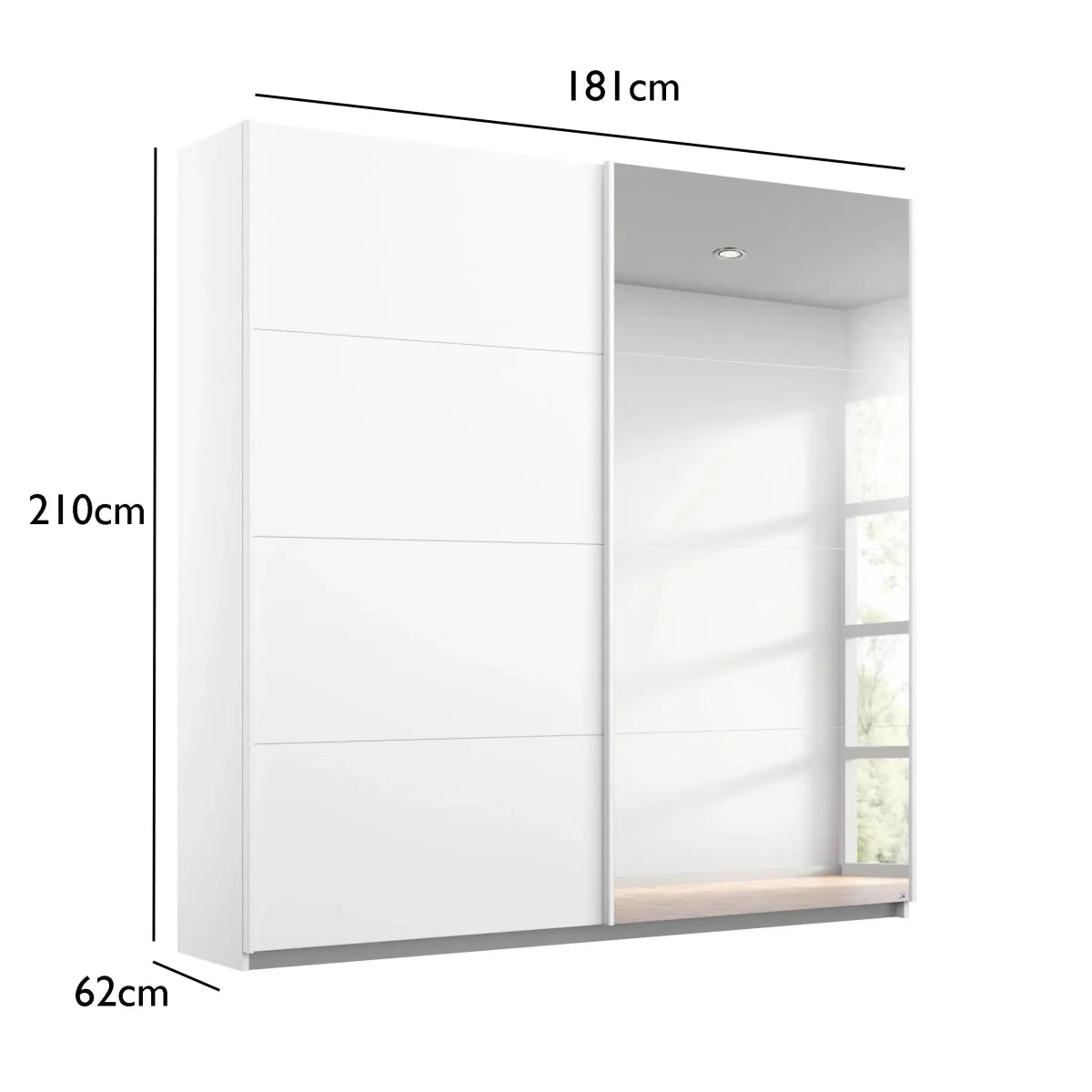 Memphis White Sliding Door Wardrobe with Mirror W181cm - Dimensions