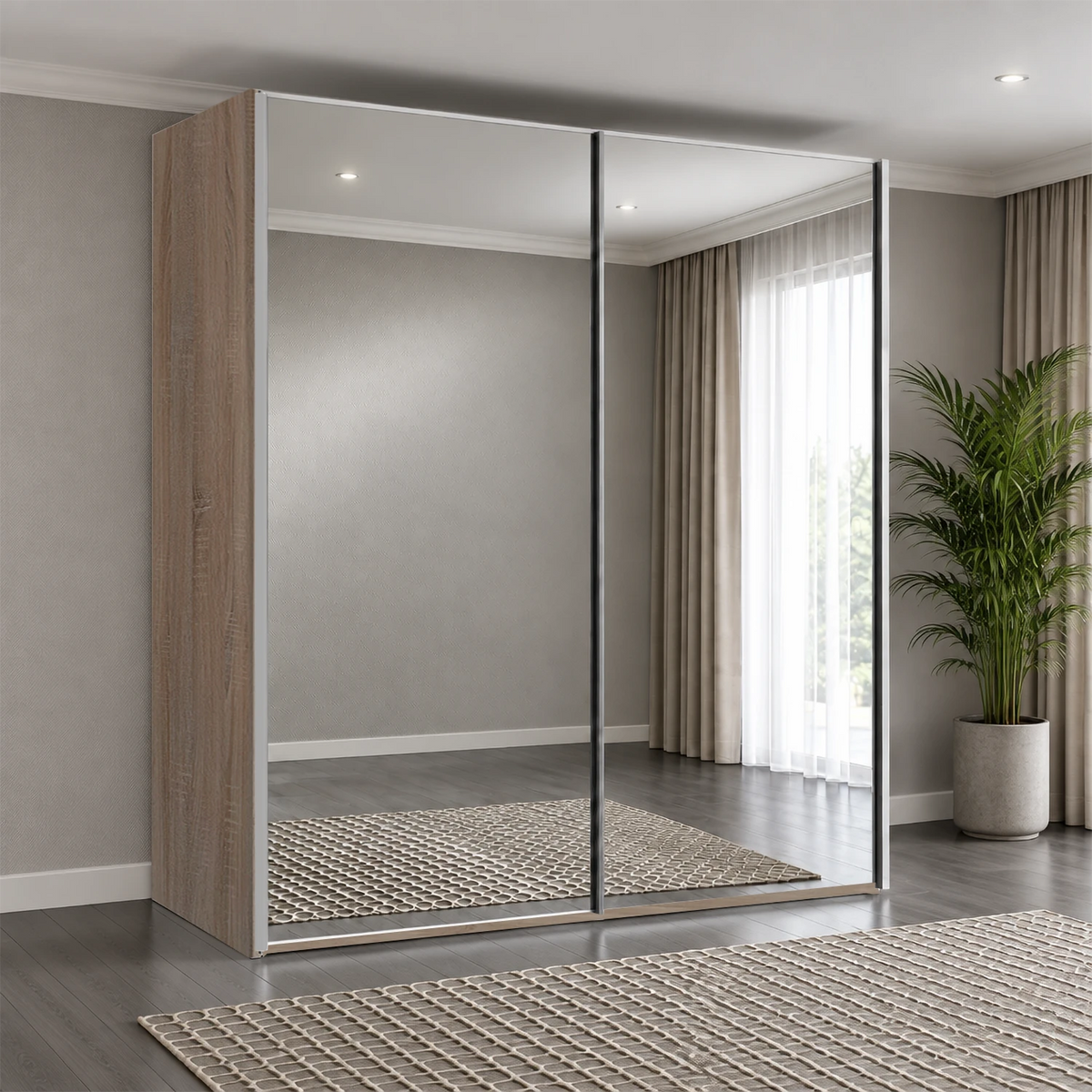 Wiemann Oxford 2 Door Full Mirror Sliding Wardrobe in Oak