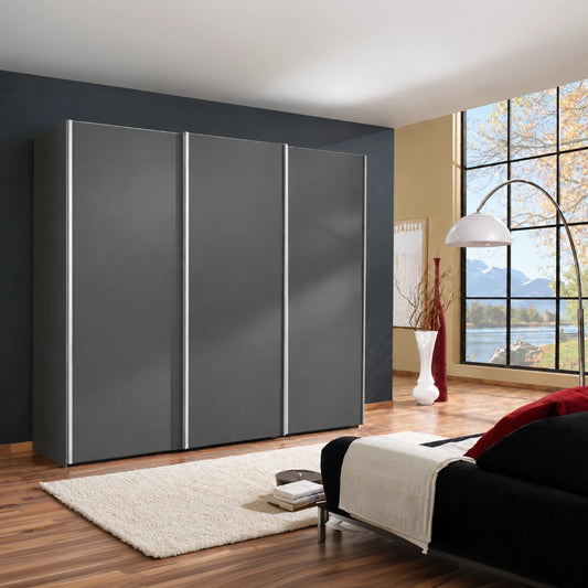 Wiemann Miami 3 Door Decor Sliding Wardrobe in Graphite styled in a modern bedroom