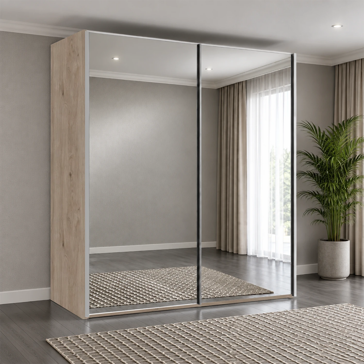 Wiemann Oxford 2 Door Full Mirror Sliding Wardrobe in Oak