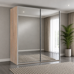 Wiemann Oxford 2 Door Full Mirror Sliding Wardrobe in Rustic Oak styled in a modern bedroom