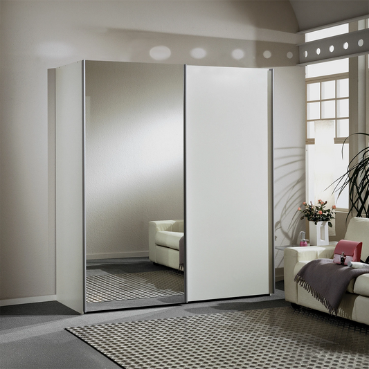 Wiemann Miami 2 Door 1 Decor, 1 Mirror Sliding Wardrobe in White styled in a modern bedroom