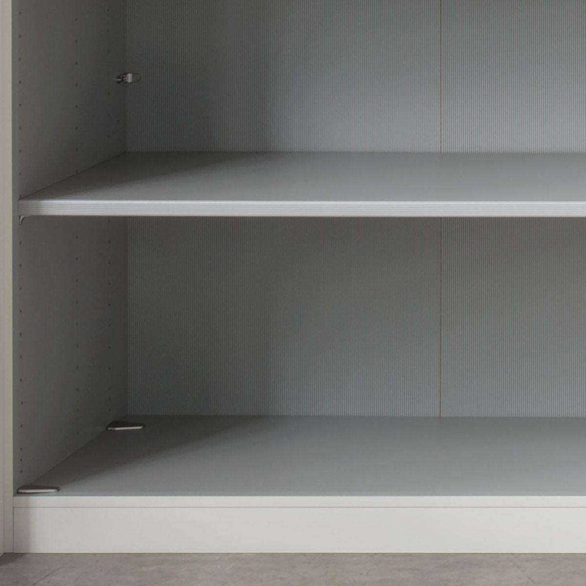 Monaco 3000 Bianco Oak Champagne 2 Door Sliding Wardrobe with Mirror - Close up of shelves 