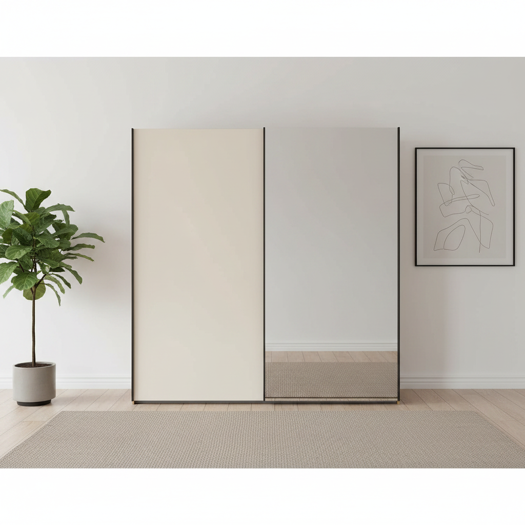 Monaco 3000 Bianco Oak Champagne 2 Door Sliding Wardrobe with Mirror