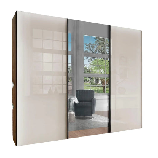 Monaco 3000 Bianco Oak Champagne Glass Triple Sliding Door Wardrobe with Mirror 