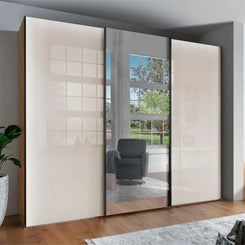 Monaco 3000 Bianco Oak Champagne Glass Triple Sliding Door Wardrobe with Mirror