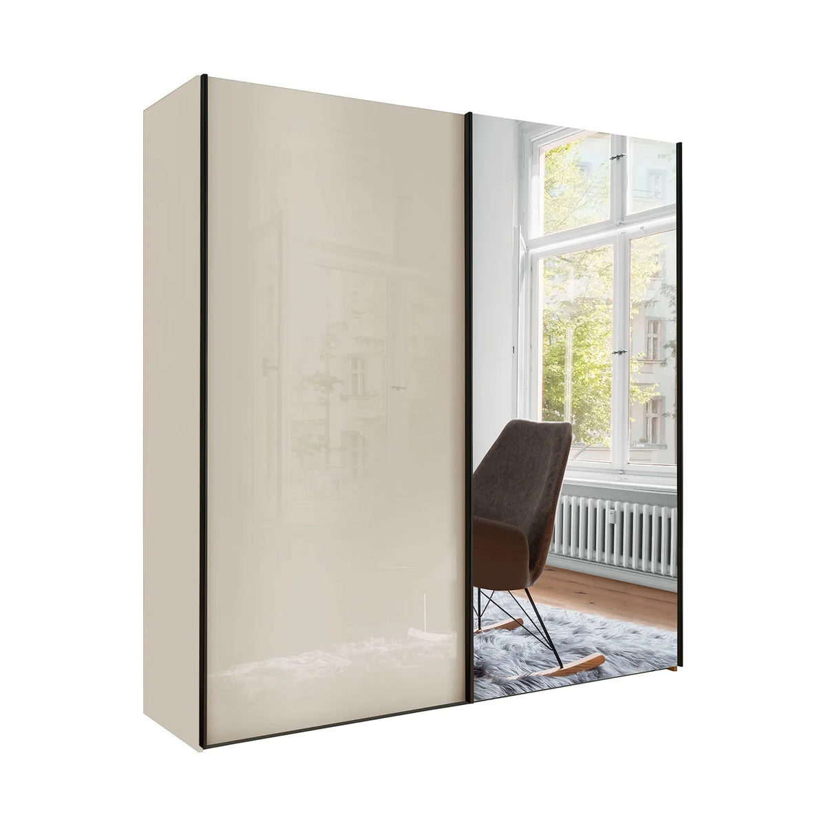 Monaco 3000 Champagne 2 Door Sliding Wardrobe with Mirror 