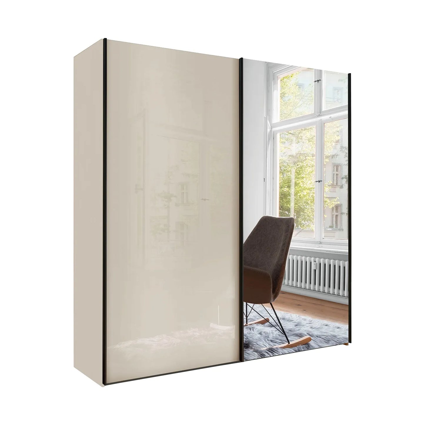 Monaco 3000 Champagne 2 Door Sliding Wardrobe with Mirror 
