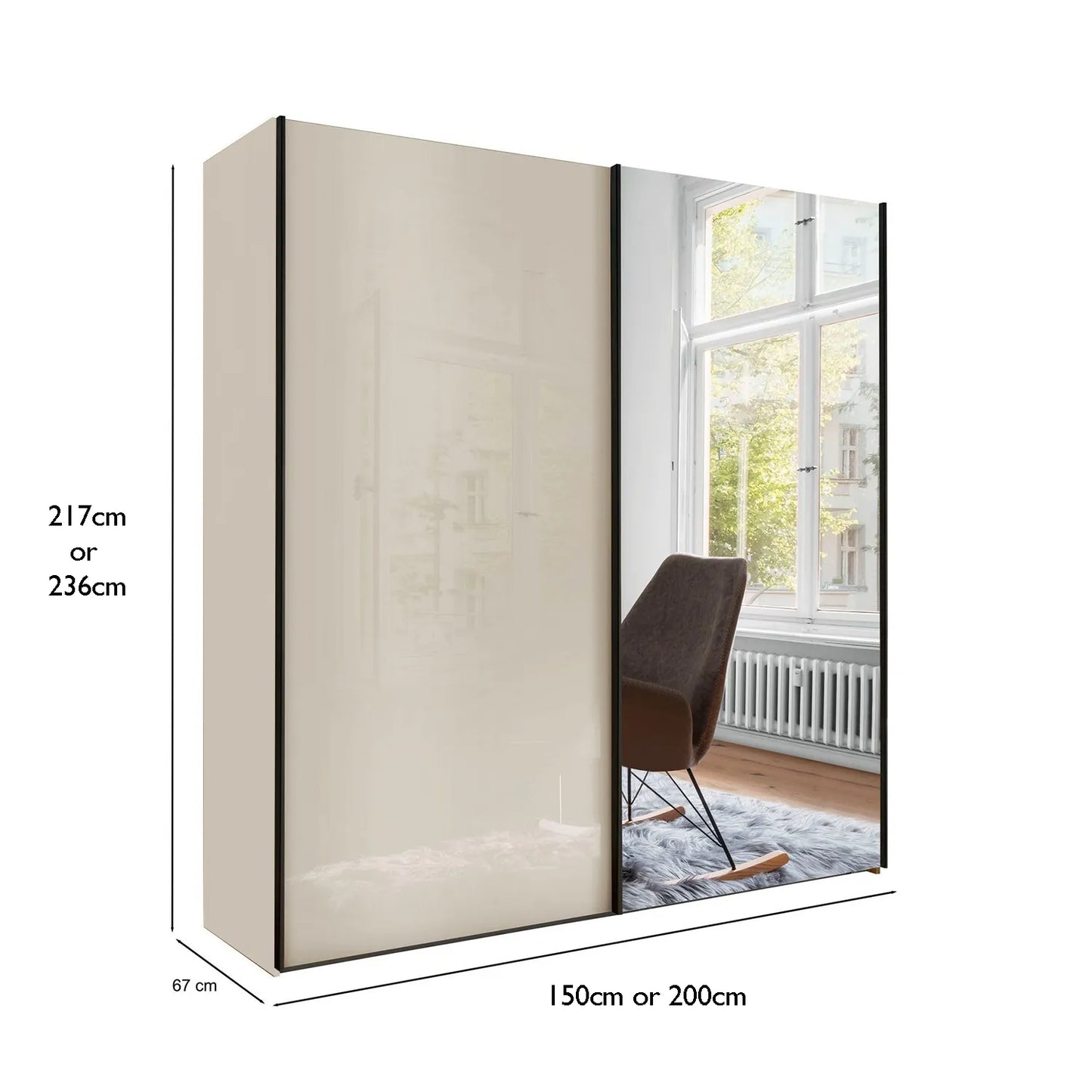 Monaco 3000 Champagne 2 Door Sliding Wardrobe with Mirror 