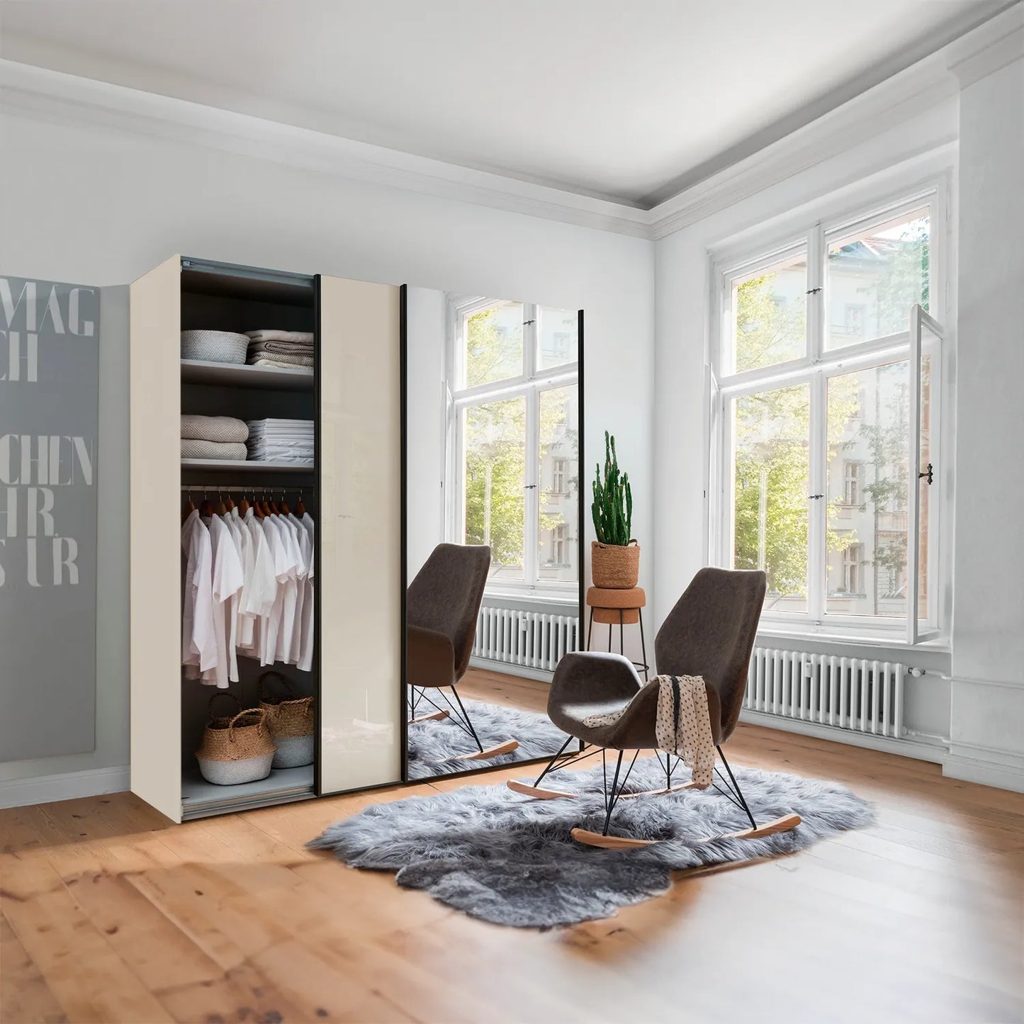 Monaco 3000 Champagne 2 Door Sliding Wardrobe with Mirror 