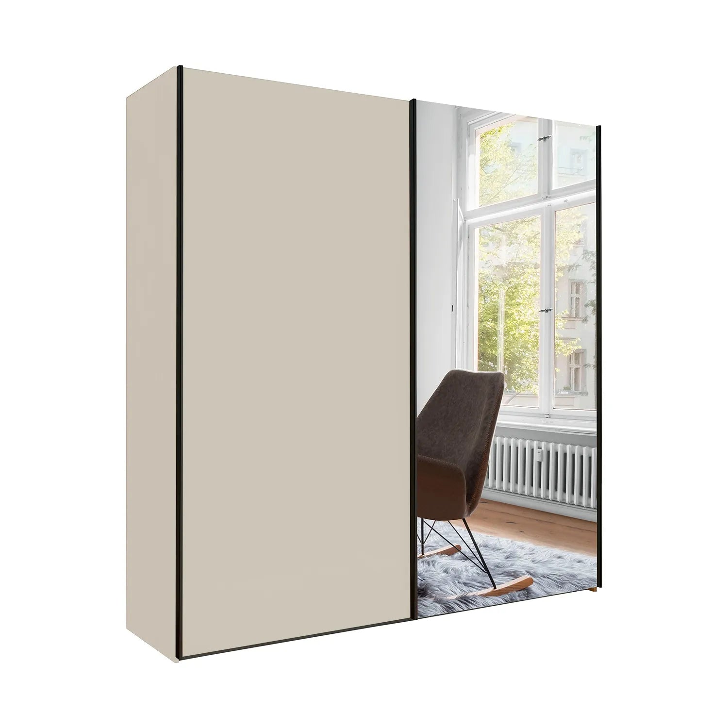 Monaco 3000 Champagne 2 Door Sliding Wardrobe with Mirror 