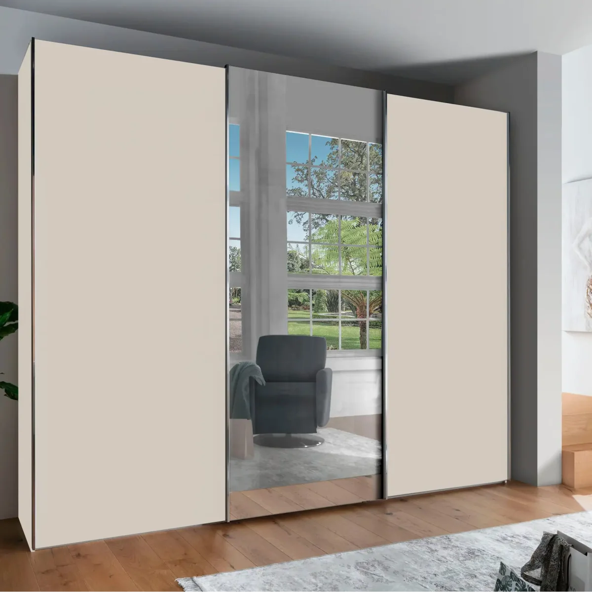 Monaco 3000 Champagne Decor Large Sliding Door Wardrobe with Mirror