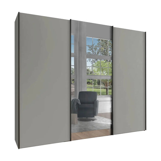 Monaco 3000 Pebble Grey Decor Large Sliding Door Wardrobe with Mirror 