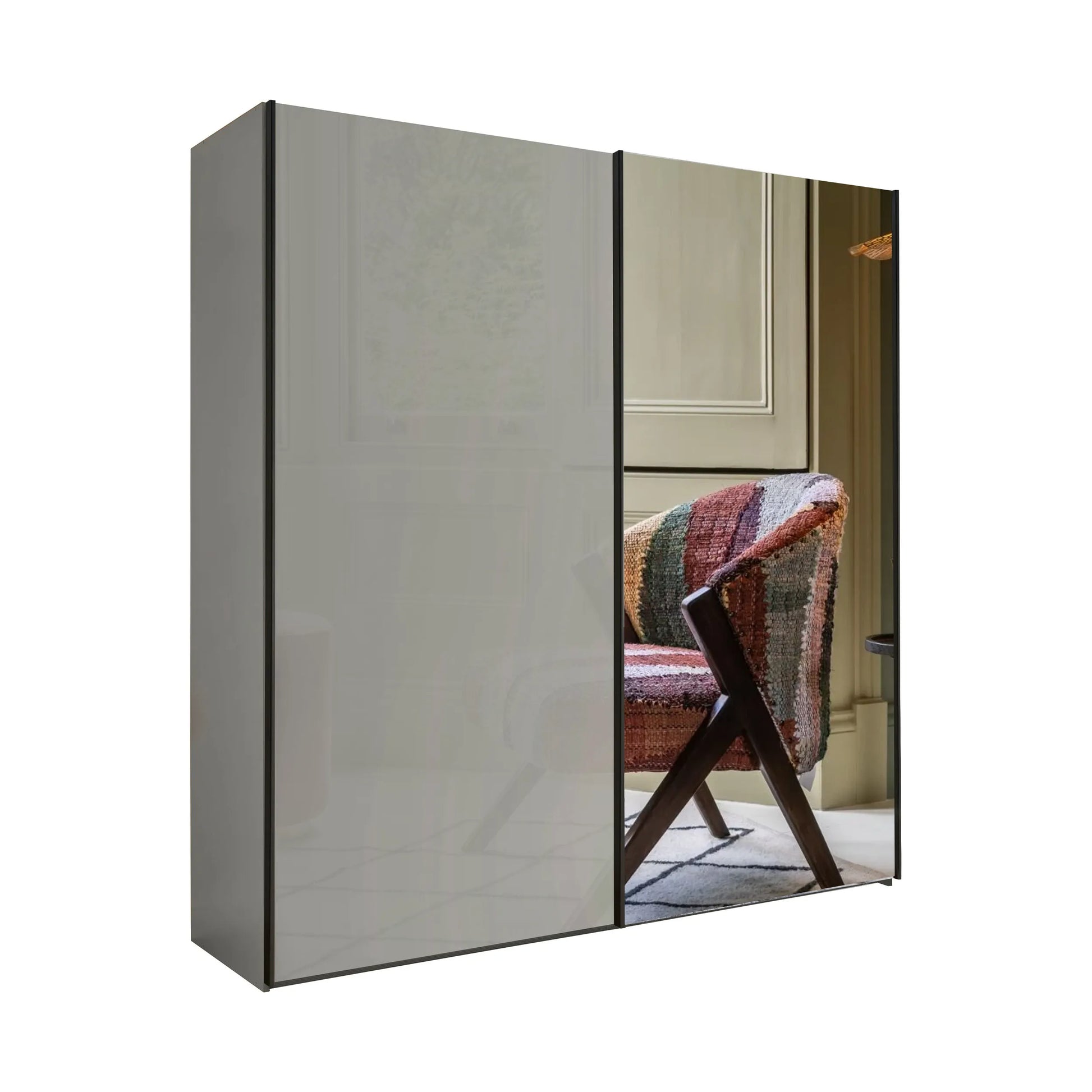 Monaco 3000 Pebble Grey Glass & Mirror 2 Door Sliding Wardrobe 