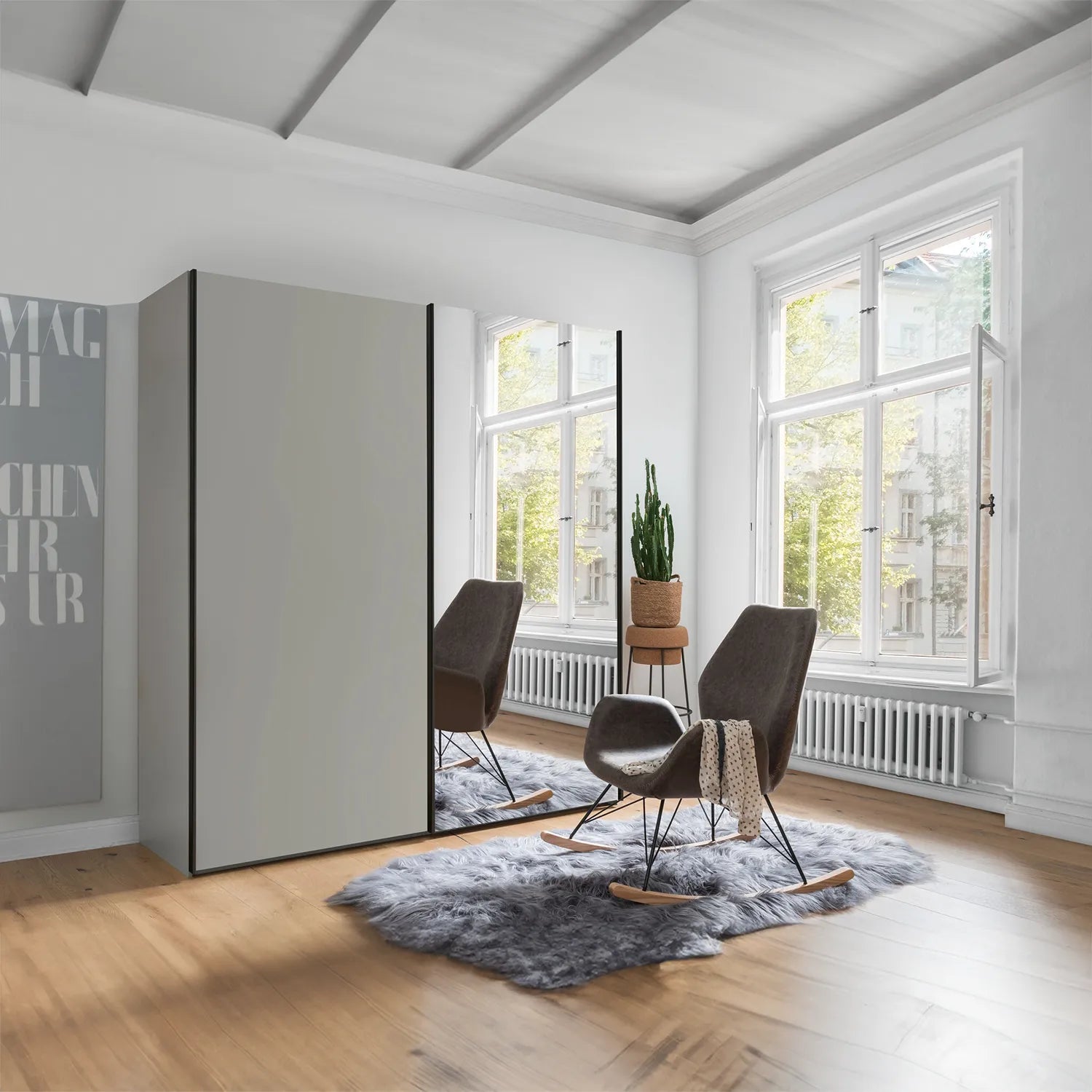 Monaco 3000 Pebble Grey Glass & Mirror 2 Door Sliding Wardrobe 