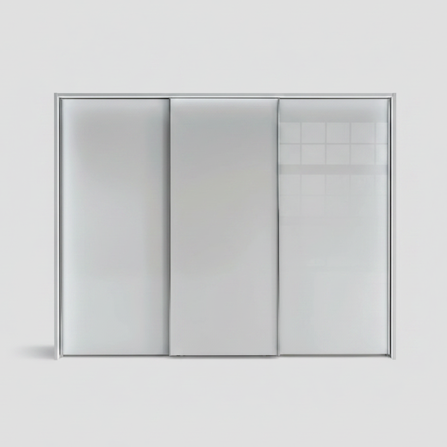 Wiemann Monaco 3000 White Glass Large Sliding Wardrobe with 3 Doors and Passepartout Light Frame