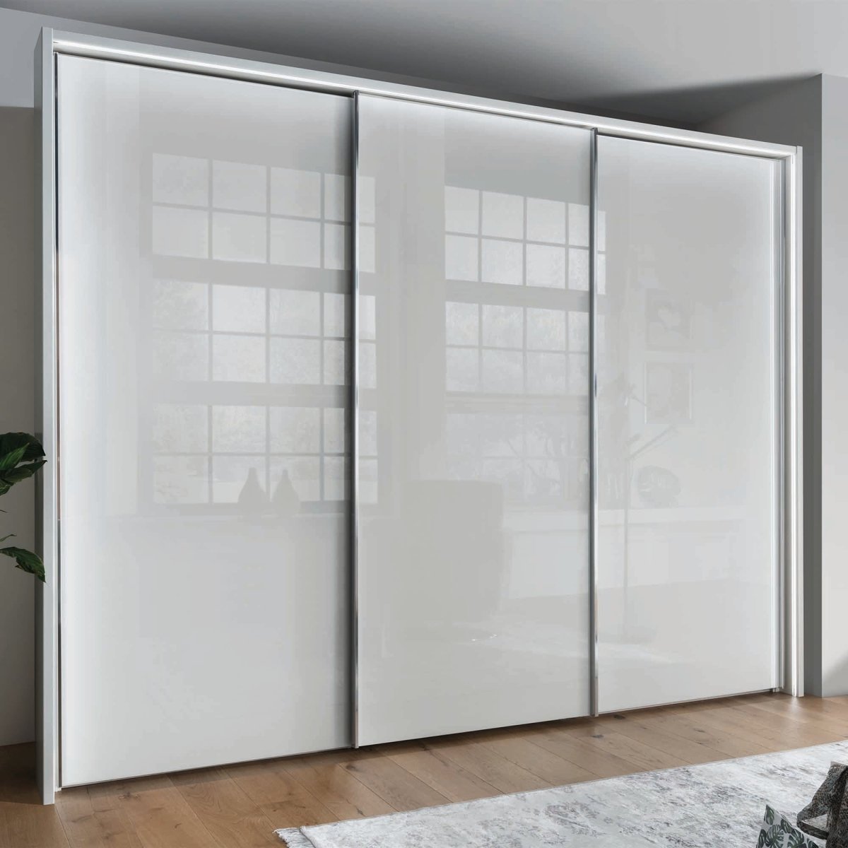 Monaco 3000 Sliding 3 Door White Glass Wardrobe