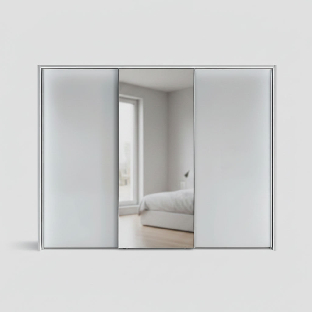 Monaco 3000 White Glass Large Sliding Door Wardrobe with Mirror
