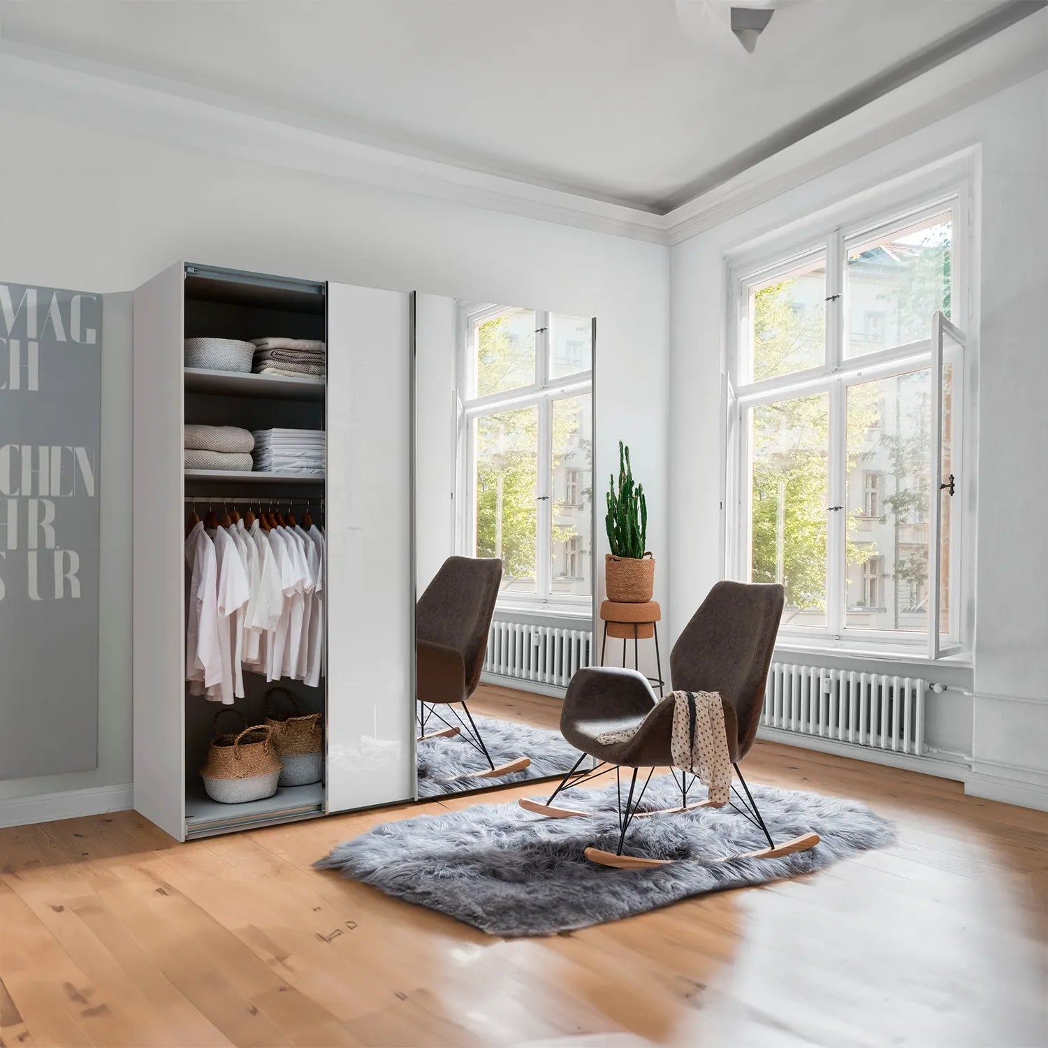 Monaco 3000 White 2 Door Sliding Wardrobe with Mirror 